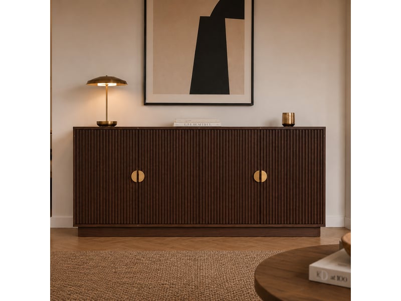  Buffet 4 portes cannelées effet noyer 160 cm tegal  - Conforama D