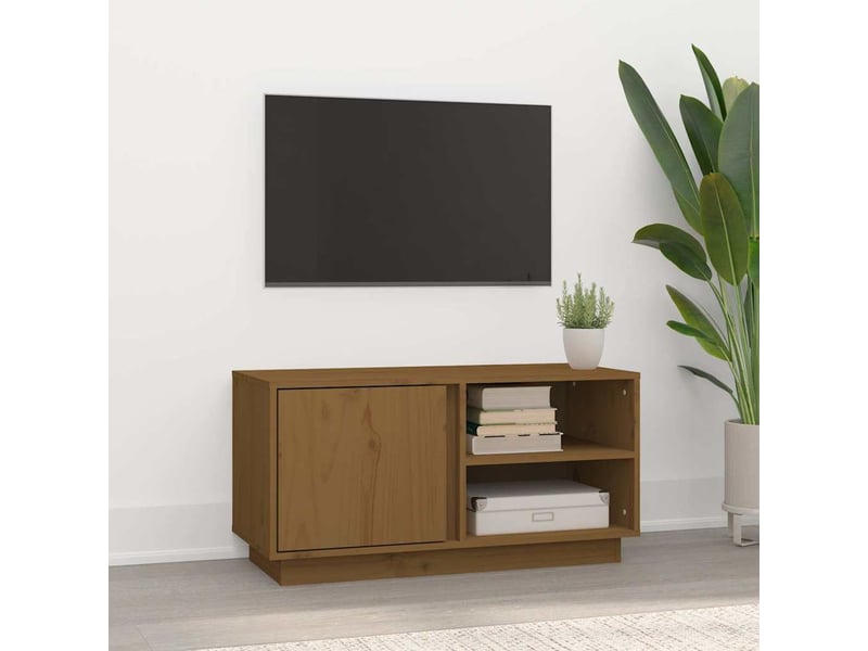  Meuble tv - banc tv - meuble de rangement marron miel 80x35x40,5 cm bois de pin massif  - Conforama B
