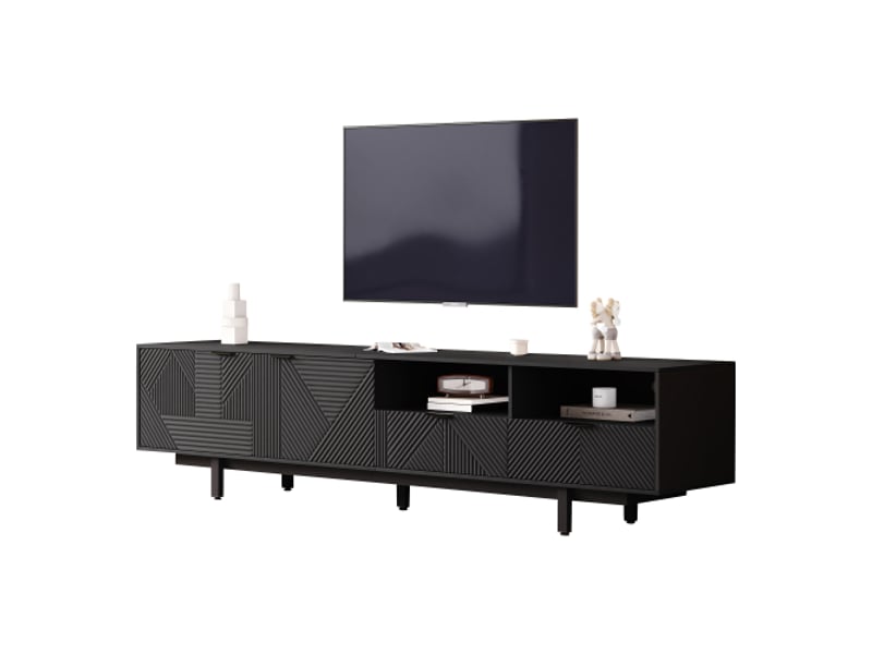 Meuble tv noire, meuble tv bohème moderne, lignes géométriques noires abstraites,adapté aux téléviseurs jusqu'à 90 pouces - Conforama A