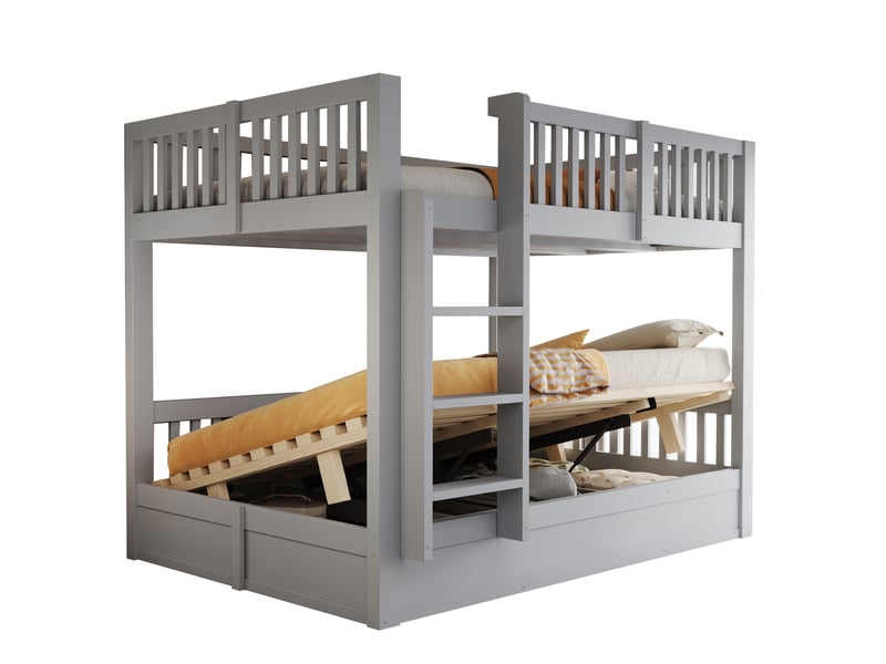  Lit superposé pour enfants 140 x 200 cm – rangement hydraulique sous le lit du bas – avec barrières de sécurité – gris (matelas non inclus)  - Conforama A