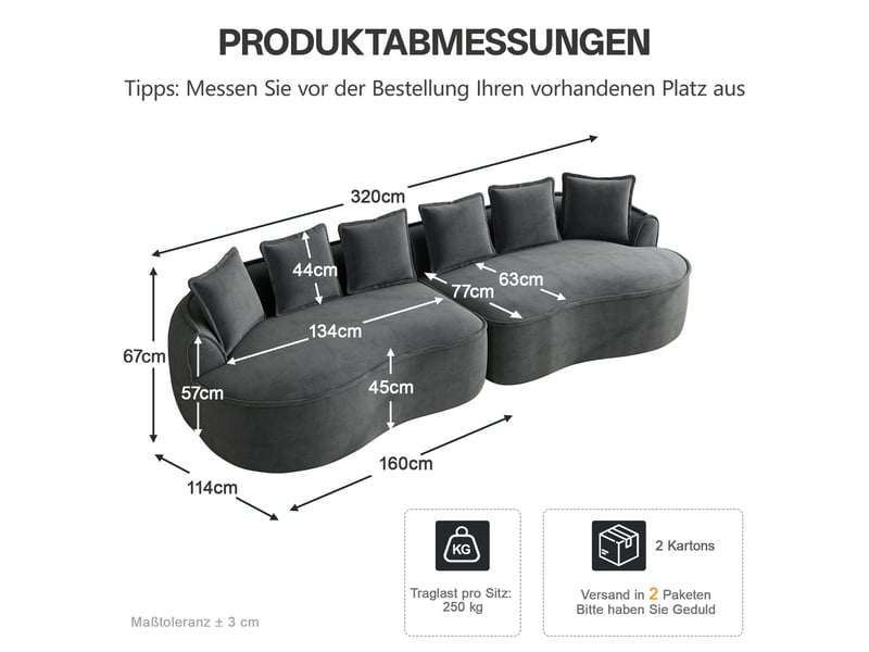  Canapé droit 4 places en tissu gris, 320 cm, sans montage W3325S00288 - Conforama C