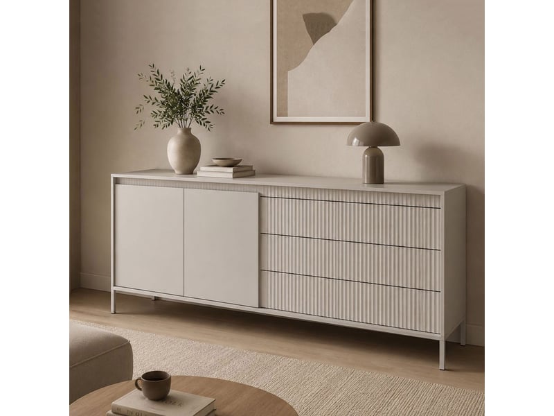  Buffet hatone, bahut 3 tiroirs, 187x40x81h cm beige Hatone - Conforama B