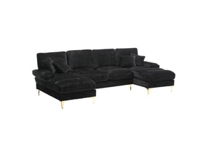Canapé d'angle panoramique fixe <strong>MAISENTIEL</strong> <strong></strong> 4 places Tissu noir
