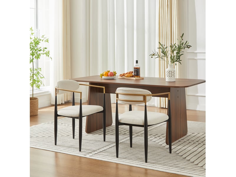  Chaise de salle à manger en tissu beige, noir et doré  - Conforama C