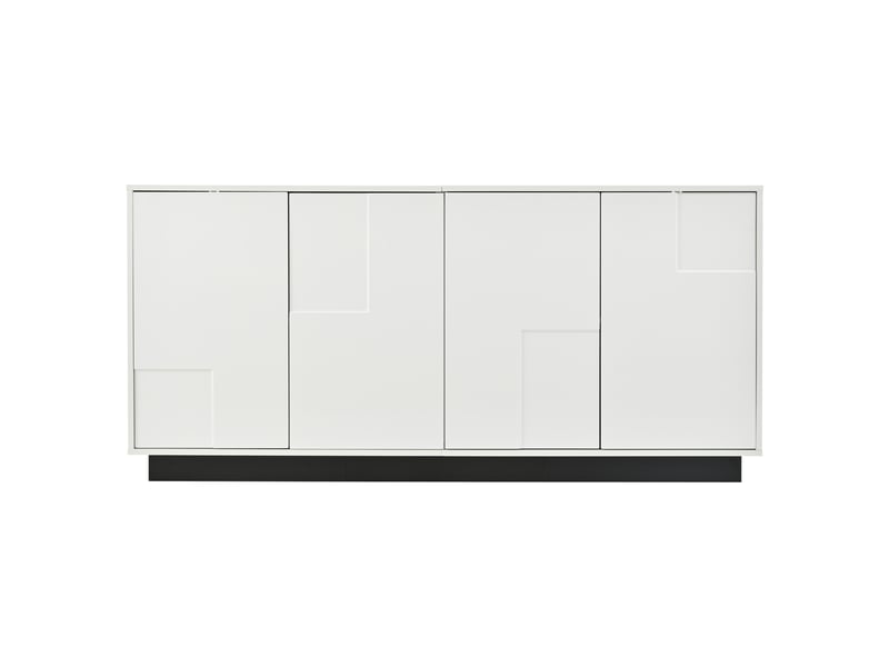 Buffet moderne 160x37x75,5 cm, meuble bas avec 4 portes blanches et pieds noirs, idéal pour petit espace salon - Conforama A