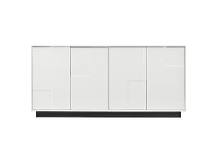 Buffet moderne 160x37x75,5 cm, meuble bas avec 4 portes blanches et pieds noirs, idéal pour petit espace salon