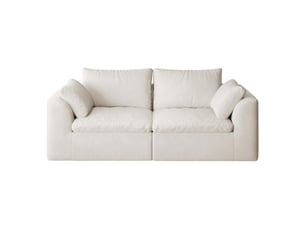 Canapé droit 2 places en tissu lin beige et blanc, 180 cm, mousse compressée