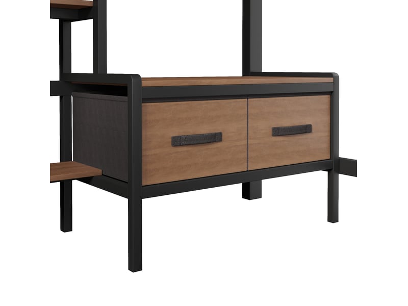 Lit mezzanine 90x200 cm avec bureau et rangements métal mdf noir sans matelas  - Conforama D