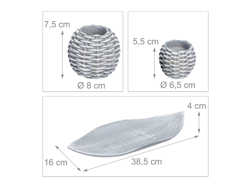  Lot de 3 porte-bougies décoratifs élégants 30 x 15 x 10 cm pour table salon ambiance cosy en métal beige 13_0008193  - Conforama B