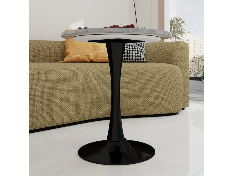  Table basse ronde 70 cm, style minimaliste, noir et gris, avec motif de marbre en mdf  - Conforama E