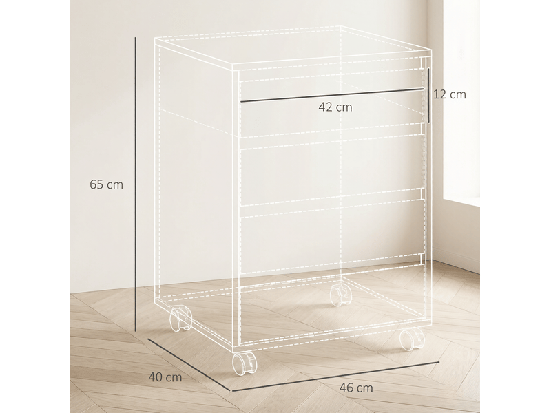  Caisson de bureau mobile 46 x 40 x 65 cm naturel en mdf, 4 tiroirs et 2 roulettes avec freins  - Conforama C
