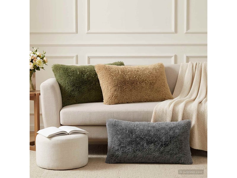  Lot de 6 coussins avec oreiller, coussins décoratifs heerlen vert fleece pv cf50938  - Conforama B