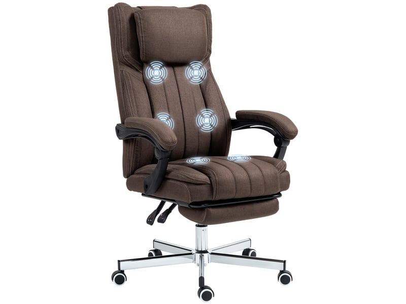  Fauteuil de massage à 6 points de massage, hauteur réglable, télécommande, repose-pieds et appui-tête, marron foncé  - Conforama A