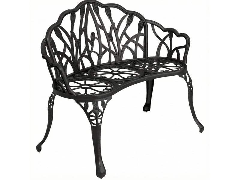  Banc de jardin 2 places 99x57x78 cm – noir – aluminium moulé, dossier tulipes et pieds réglables  - Conforama A