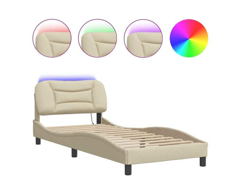 Lit simple- lit adulte - cadre de lit avec led sans matelas hvar crème 80x200 cm tissu - Conforama D