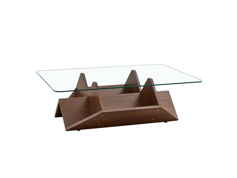  Table basse moderne, verre trempé et mdf effet noyer, multiples rangements, pour salon et bureau  - Conforama D