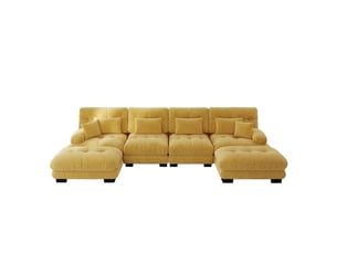 Canapé modulable 4 places en chenille jaune, canapé d'angle en u avec ottoman mobile, salon confortable
