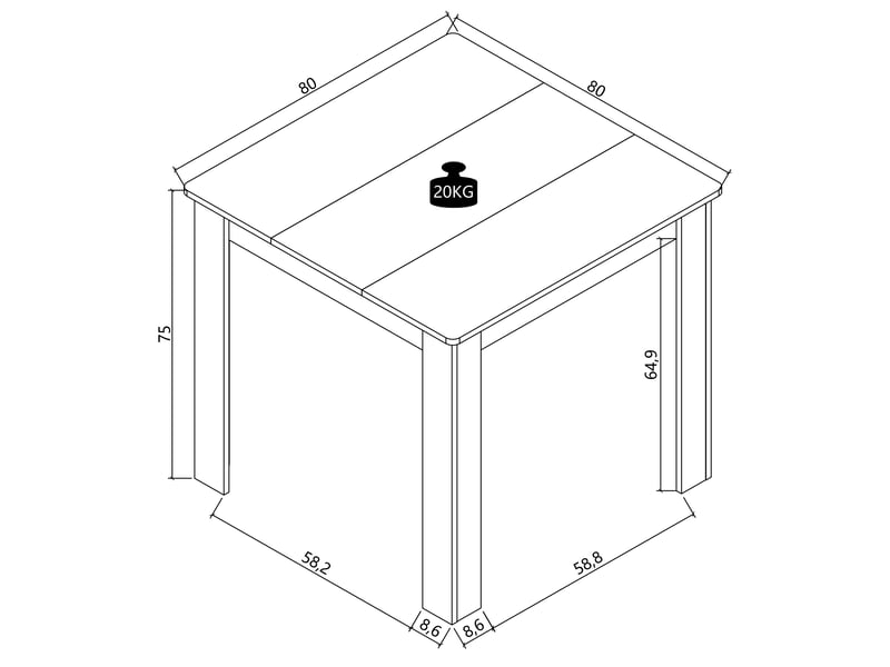 Table de salle à manger vcm vcm, table de cuisine en bois, h. 75 x l. 80 x p. 80 cm, table compacte pour cuisine et salle à manger, disalo (blancanthracite) - Conforama D