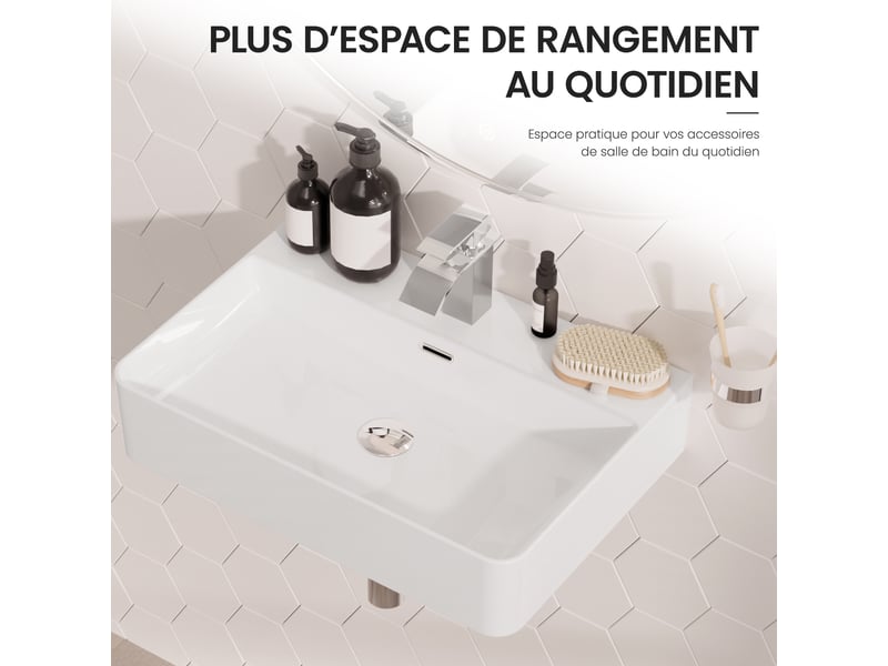  Cecipa max lavabo 59 x 43 cm - céramique - rectangulaire - avec bonde pop-up - avec espace de pose - pose sur plan ou fixation murale - blanc  - Conforama D