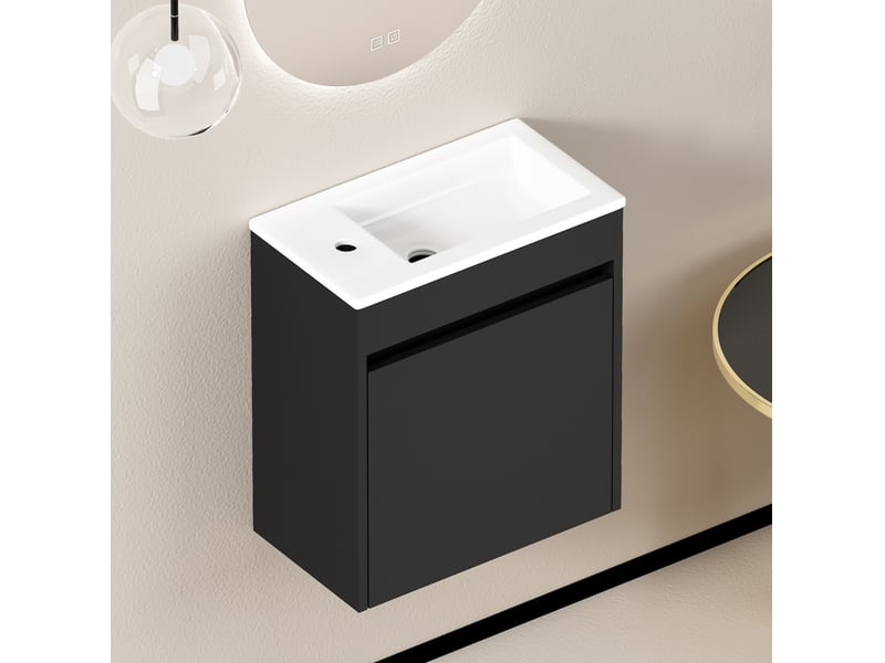 Meuble de salle de bain 46 cm avec rangement et porte à fermeture douce mdf noir - Conforama C