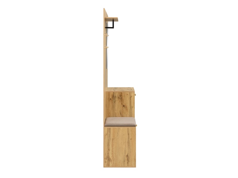  Meubles d'entrée avec miroir, banc rembourré, tiroir, étagères réglables et crochets pour couloir en mdf noir naturel  - Conforama E