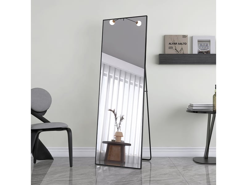  Miroir sur pied - 165 x 60 cm - noir - miroir plein pied rectangulaire grand format en verre trempé, cadre en alliage d'aluminium  - Conforama D