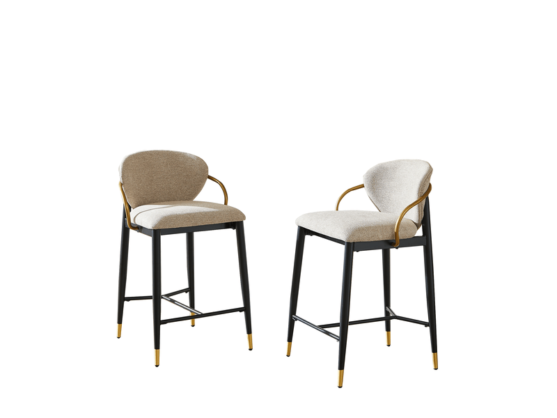  Tabouret de bar 2 pièces avec hauteur réglable, dossier et repose-pieds, en chenille noir et or  - Conforama A