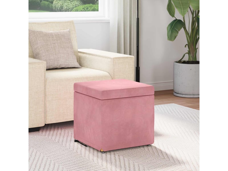  Tabouret bas, ottoman rose 41x41x40 cm velours et bois composite  - Conforama C