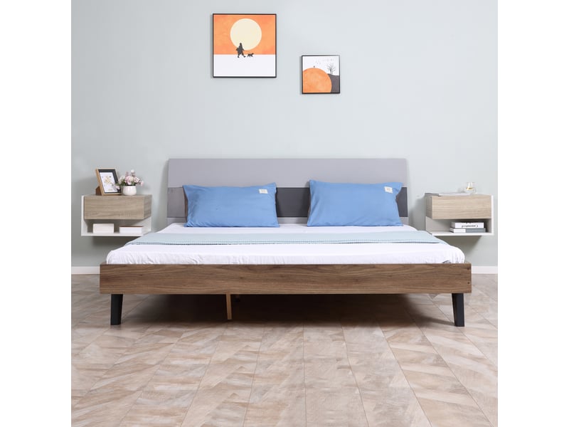  Ensemble de 2 tables de chevet suspendues, avec 1 tiroir et une étagère ouverte, 46 x 30 x 30 cm, chêne et blanc  - Conforama D