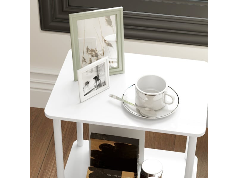 Table d’appoint 2 niveaux blanc avec rangement et cadre métal, style moderne pour salon et chambre - Conforama D