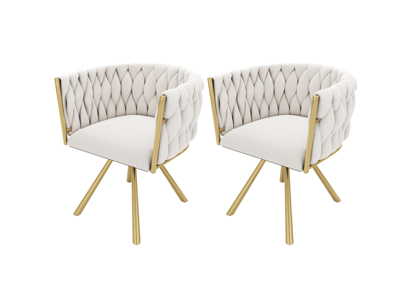 Lot de 2 chaises de salle à manger pivotantes,59x54x72 cm,velours,beige et doré  - Conforama A