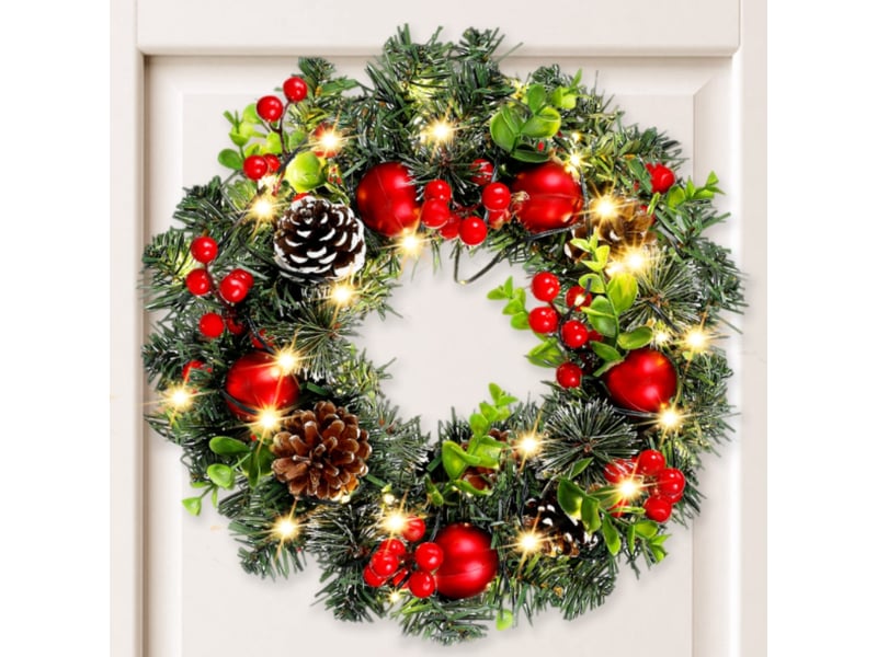 Couronne de noël houx étoile d40cm avec 20 led - Conforama B