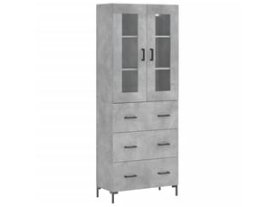 Buffet haut - bahut - meuble de rangement gris béton 69,5x34x180 cm bois d'ingénierie