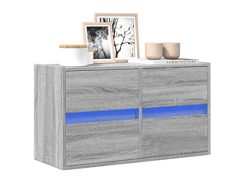  Meuble tv - banc tv - meuble de rangement mural avec lumières led sonoma gris 80x31x45 cm  - Conforama B
