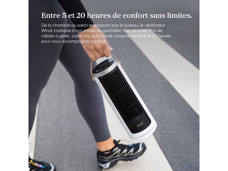  Ventilateur vertical mini sans fil rechargeables 5 vitesses auto oscillation 90° pour table ou sol noir blanc LEFAF132BW - Conforama D