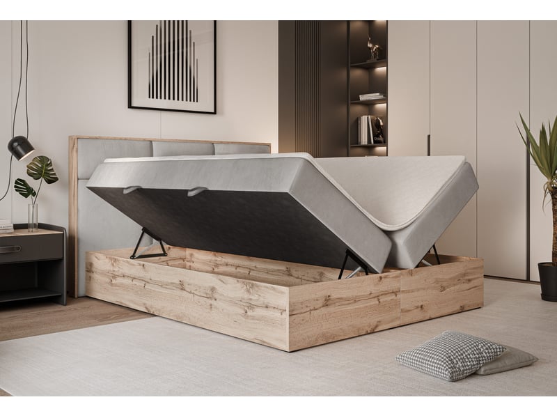  Lit coffre lavio - 120x200 cm - avec sommier et surmatelas - velours dense - gris clair LAVIO - Conforama C