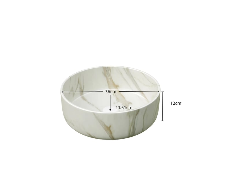 Vasque à poser ronde en céramique avec motif pierre pour salle de bain, finition blanc pierre - Conforama D