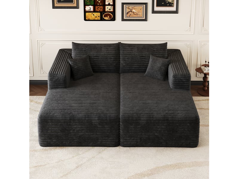  Canapé modulaire 180x151x58cm, meuble de salon, esthétique soignée, revêtement velours côtelé et tissu côtelé, noir  - Conforama D