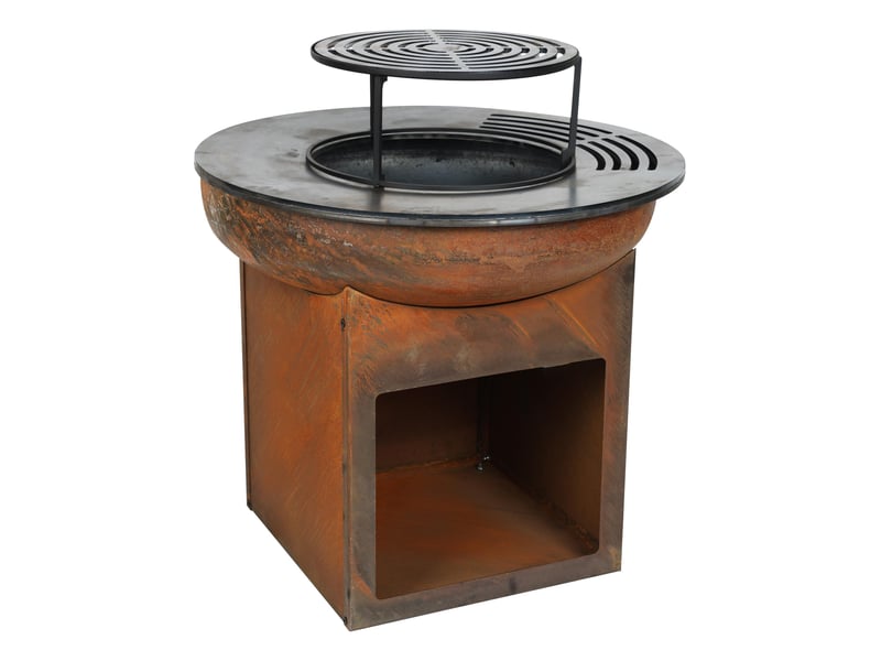  Barbecue rond avec plaque d'acier rond et grill en acier corten EFP58RCO - Conforama A