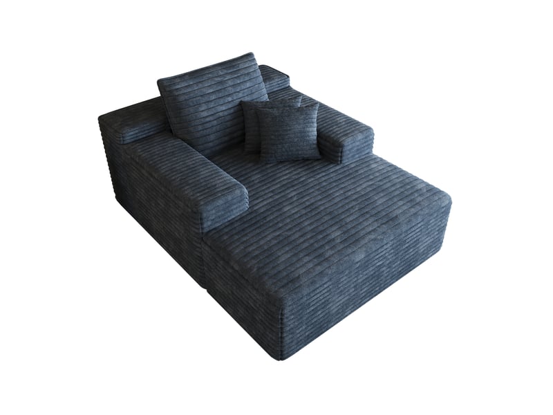  Méridienne 1 place en velours côtelé bleu, assise profonde, sans montage  - Conforama A