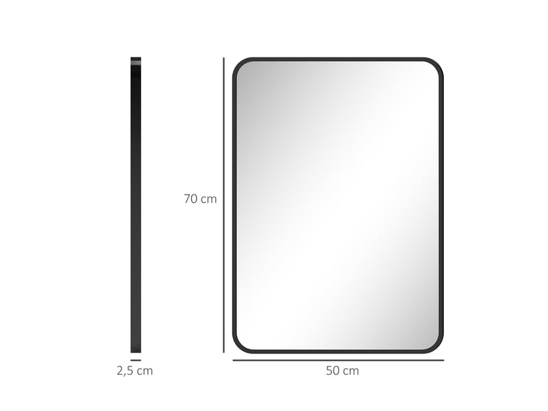  Miroir de salle de bain rectangulaire avec cadre en métal, miroir décoratif pour chambre, salle à manger ou entrée, 50 x 70 cm, noir  - Conforama E