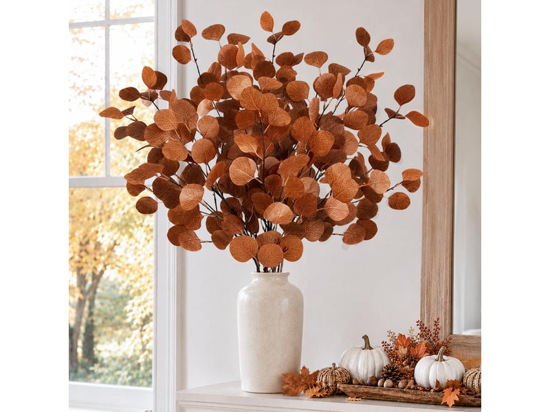 Lot de 6 tiges d’eucalyptus artificiel d’automne 90 cm, feuillage automnal pour décoration de maison - Conforama B
