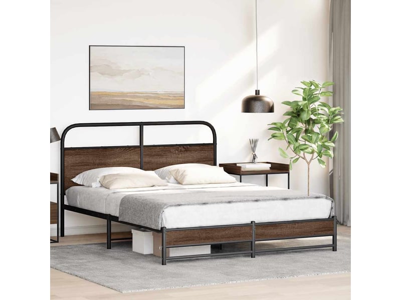  Lit double- lit adulte -  cadre de lit en métal sans matelas chêne marron 160x200 cm  - Conforama C