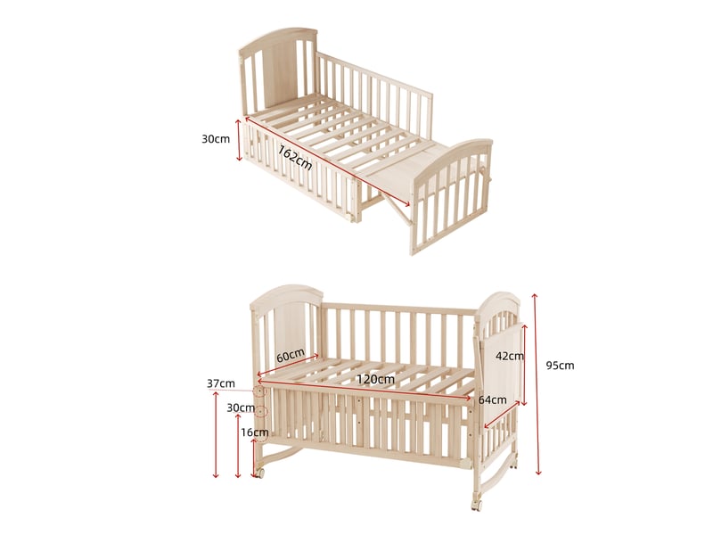  Lit bébé évolutif 1 place 120×60 cm, table à langer et roulettes - okmyhome- bois naturel, sans matelas  - Conforama D