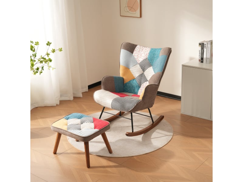  Fauteuil à bascule relax – accoudoirs rembourrés, repose-pieds – pour salon et détente  - Conforama W