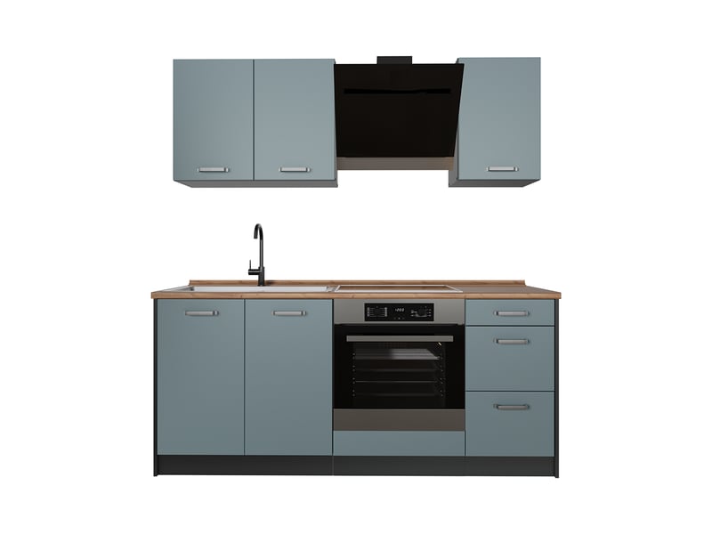  Vicco cuisine, bleu-grisanthracite, 180cm plan de travail chêne doré  - Conforama A