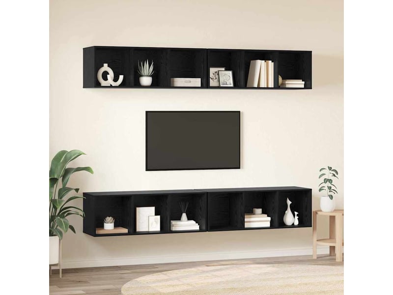  Ensemble meuble tv - banc tv - meuble de rangement 4 pcs chêne noir bois d'ingénierie  - Conforama D