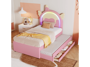 Lit avec rangement 90x200 cm <strong>KOMHTOM</strong>  <strong></strong> coloris rose