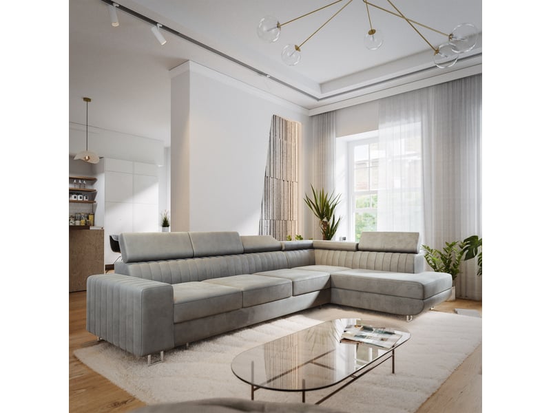  Canapé d'angle hestion, velours gris clair  - Conforama B