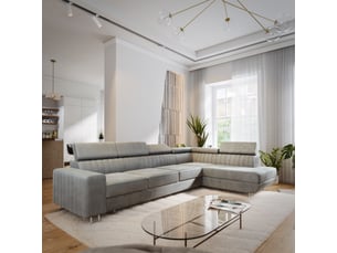 Canapé d'angle droit convertible MASSENO 5 places Velours gris avec coffre de rangement